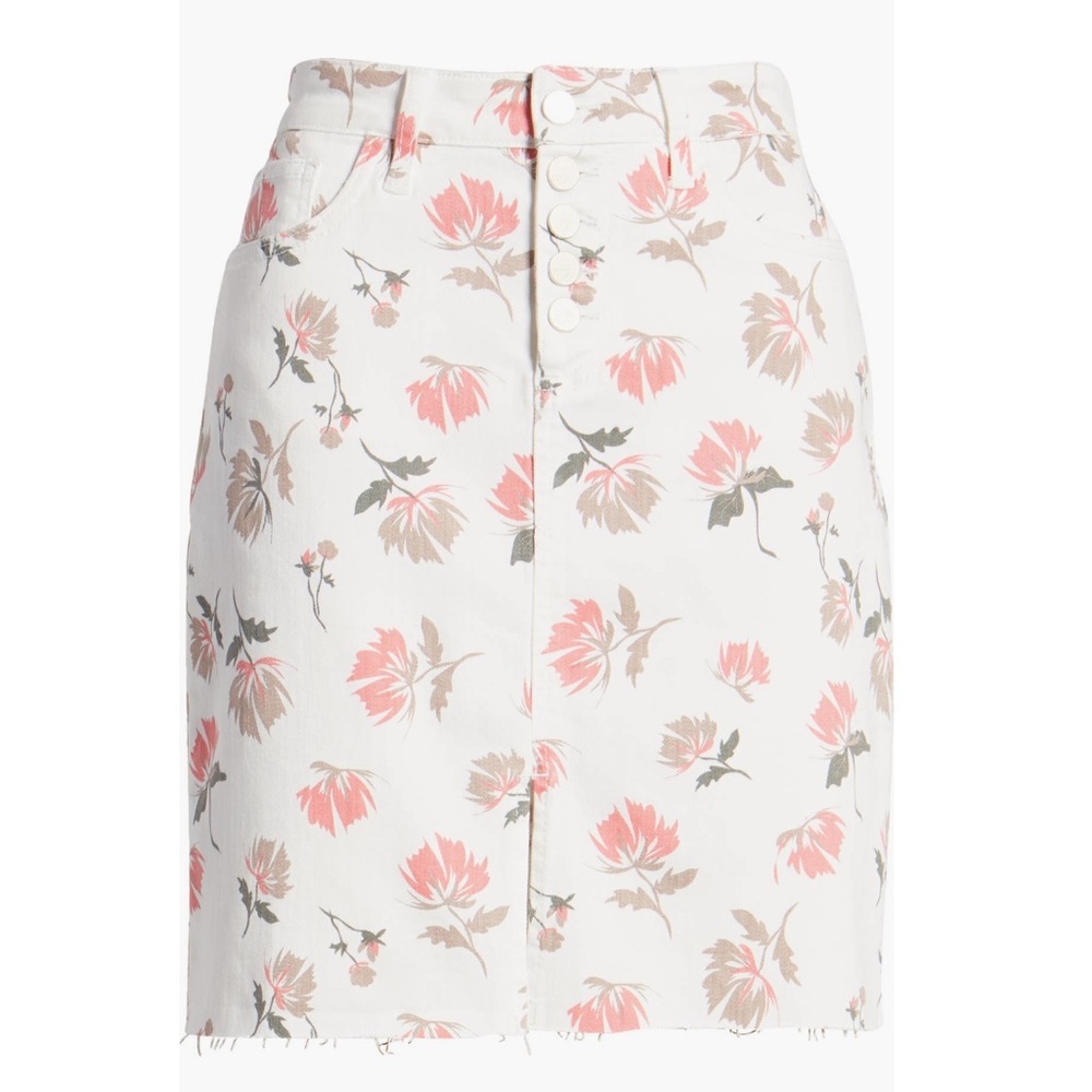 Wash Lab Denim White & Pink Botanical Floral Print Button Fly Skirt-Sz 30/10 NWT